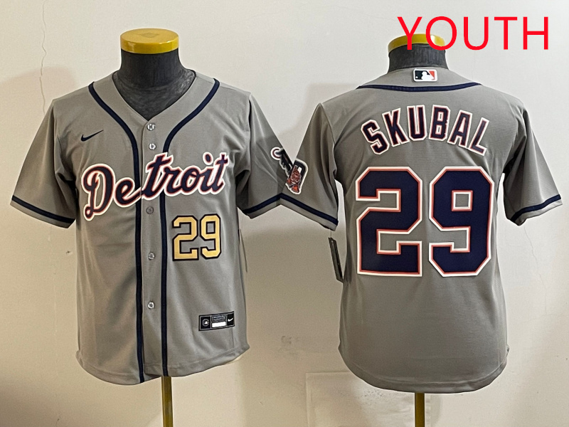 Youth 2025 Detroit Tigers #29 Skubal grey Nike MLB jersey style 3